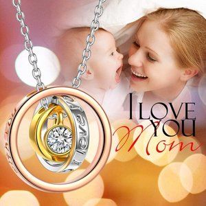 Rose Gold/CZ/Swarovski Crystals Necklace - I Love You Mom